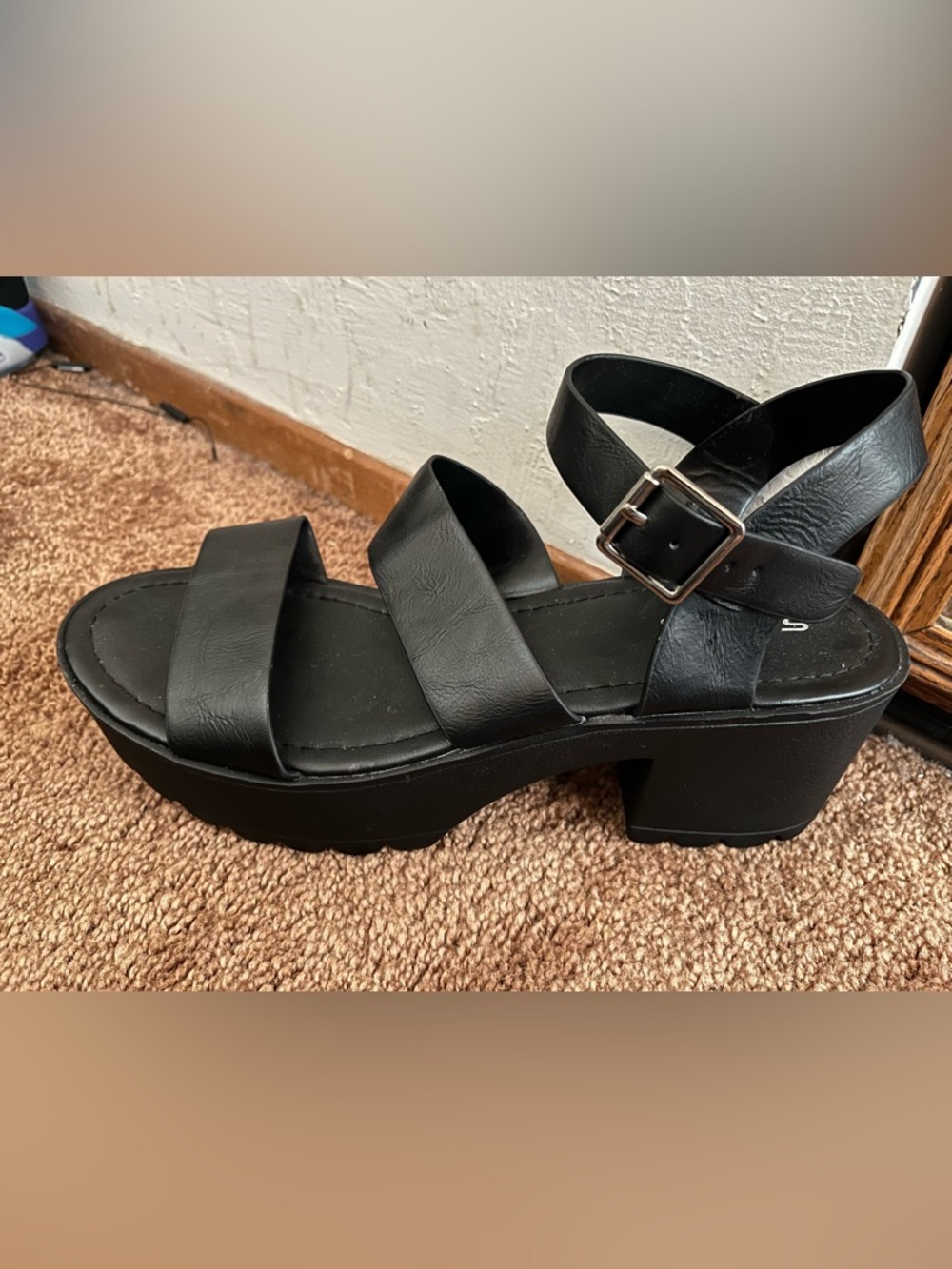 Soda brand Black Platform Strappy Sandals - Women's Chunky Heel